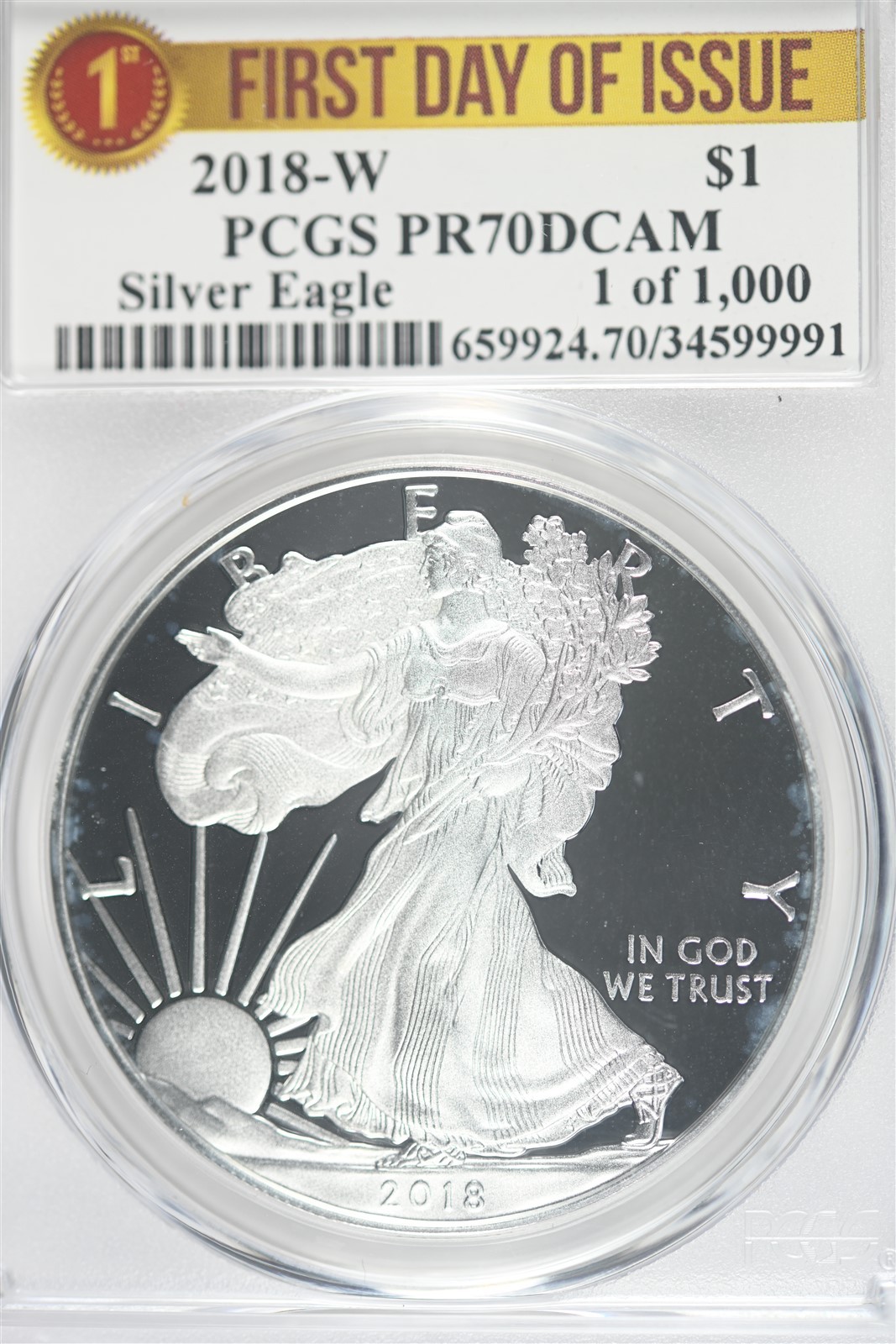 2018 W 1oz Silver Eagle PCGS PR70 DCAM - First Day of Issue - 1 of 1000