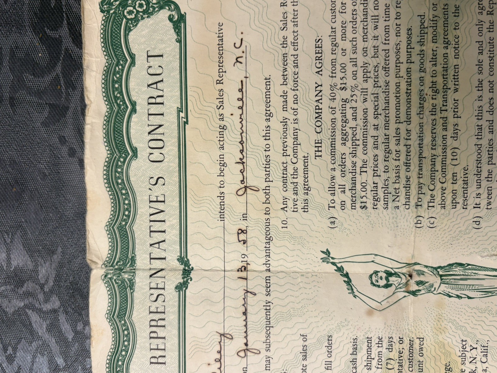 1958 AVON Sales Contract