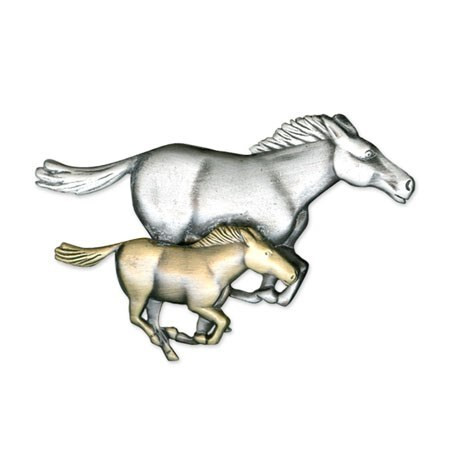 Two Horses Galloping Two-Toned Pewter Pin