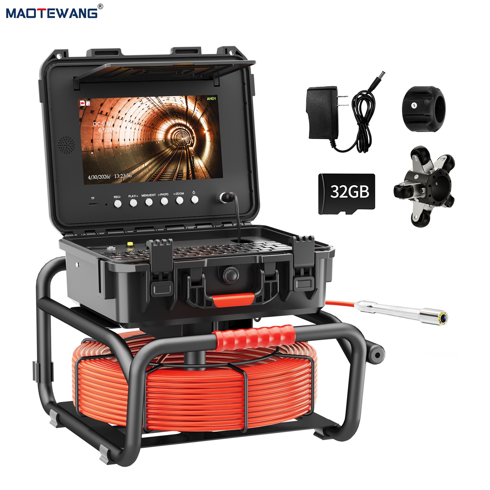 30m Pipe Inspection Camera 512hz Self-leveling Sewer Camera w/ Meter Counter 10"