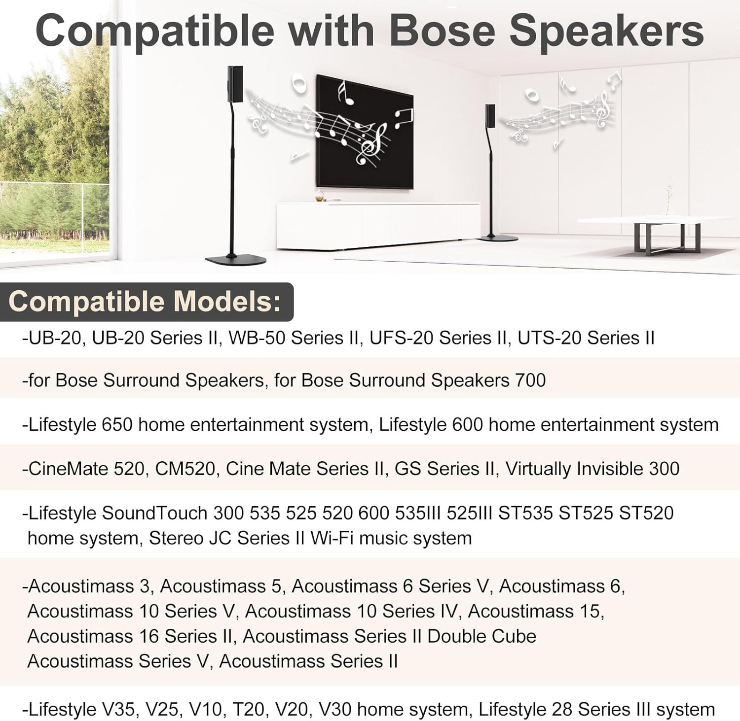 Adjustable Speaker Stand Pair for Bose Built in Cable Management Wr Slideconnect