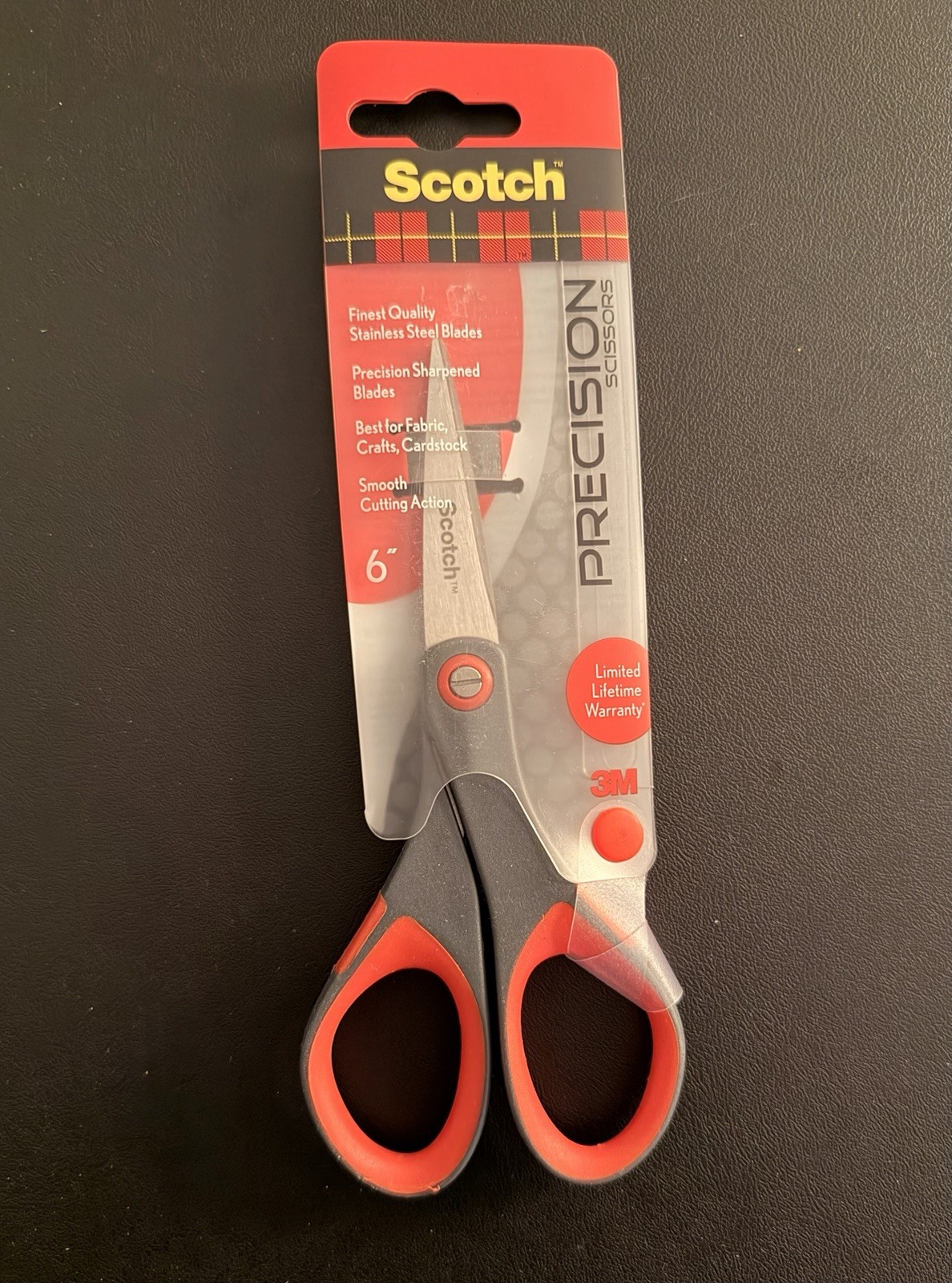 Scotch Precision Scissors Stainless Steel 6" Straight Blade Soft Grip Gray Red