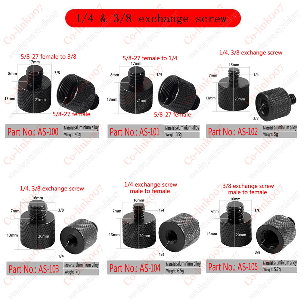 Camera Screw Adapter Thread 1/4'' to 3/8'' and 3/8'' to 1/4'' Converter