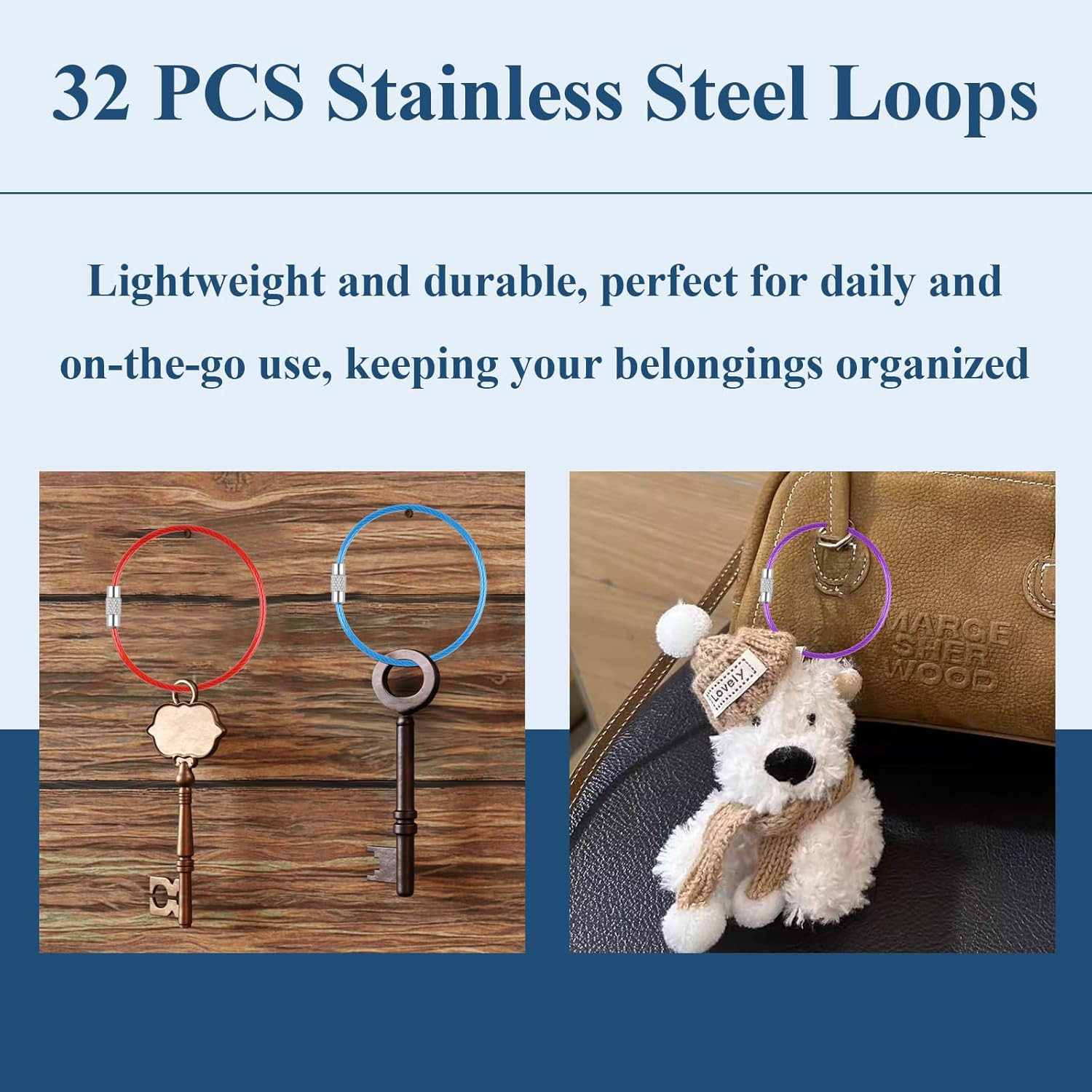 PEASUG 32 Pack Wire Keychain Cable, Cable Stainless Steel Key Ring, Luggage Tags