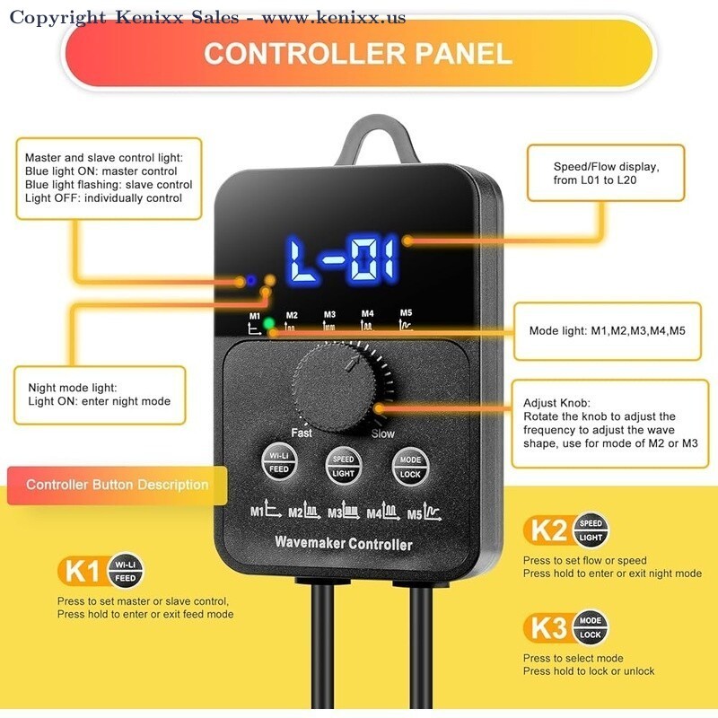 2100GPH Aquarium Wave Maker Pump Mini DC Controller 50-100 Gallon Tanks Magnetic