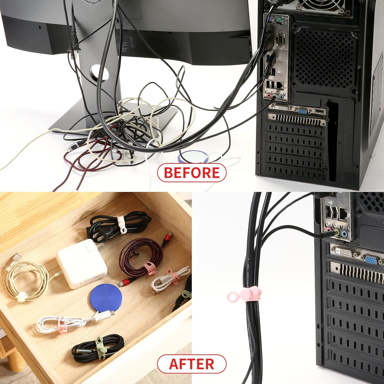 [20Park] Silicone Cable Ties,Reusable Cable Management Organizer, Multipurpose E