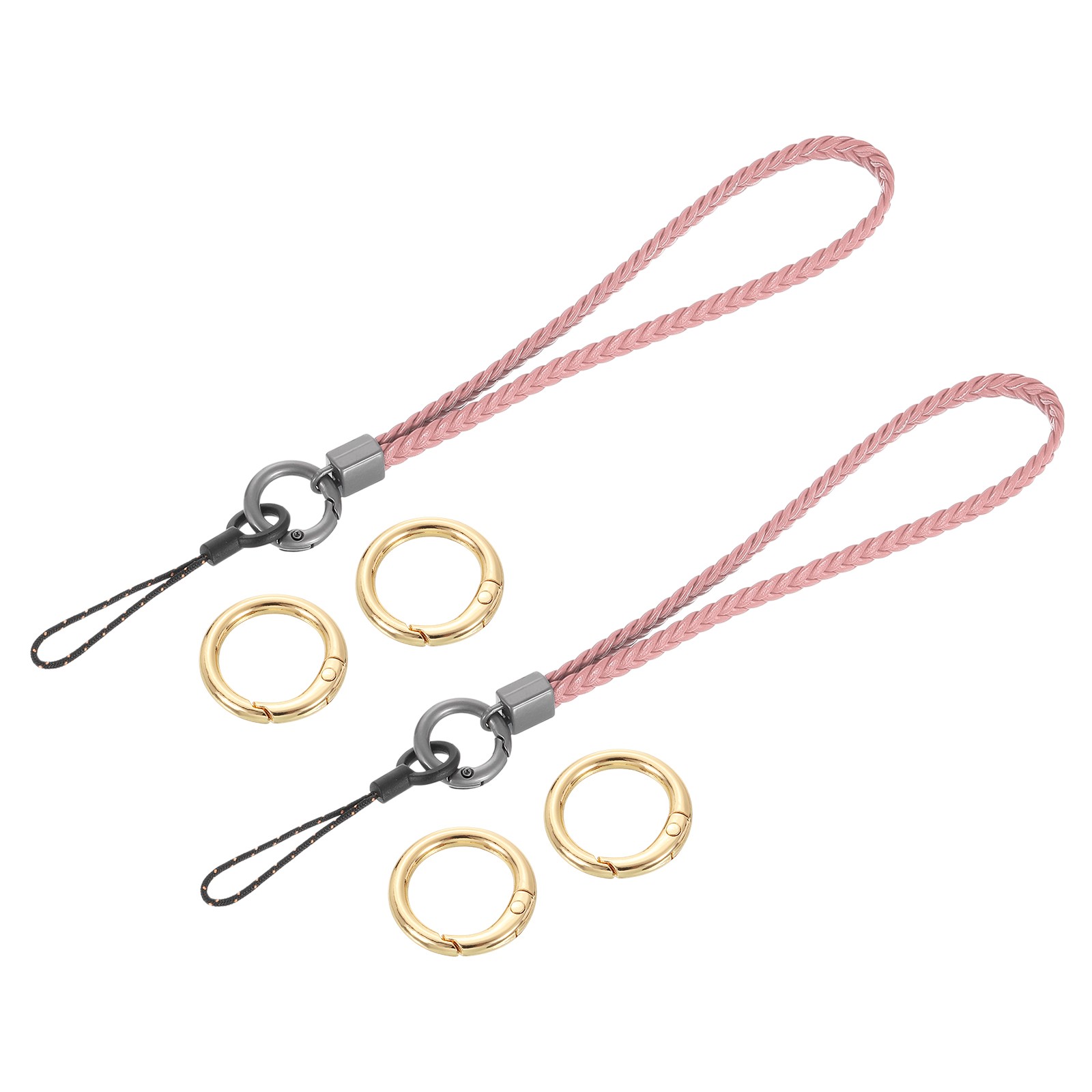 2pcs Woven Neck Lanyards, 8.5" Leather Handmade Keychain Lanyards, Pink