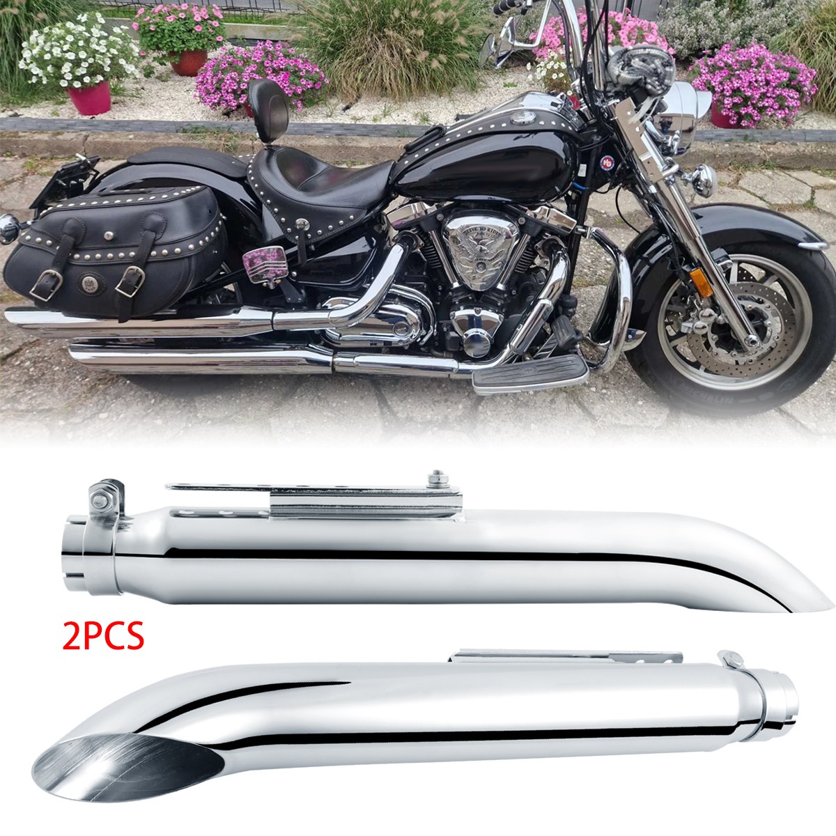 2pcs Motorcycle Slip-On Exhaust Muffler Pipes For Yamaha Road Star XV 1600 1700