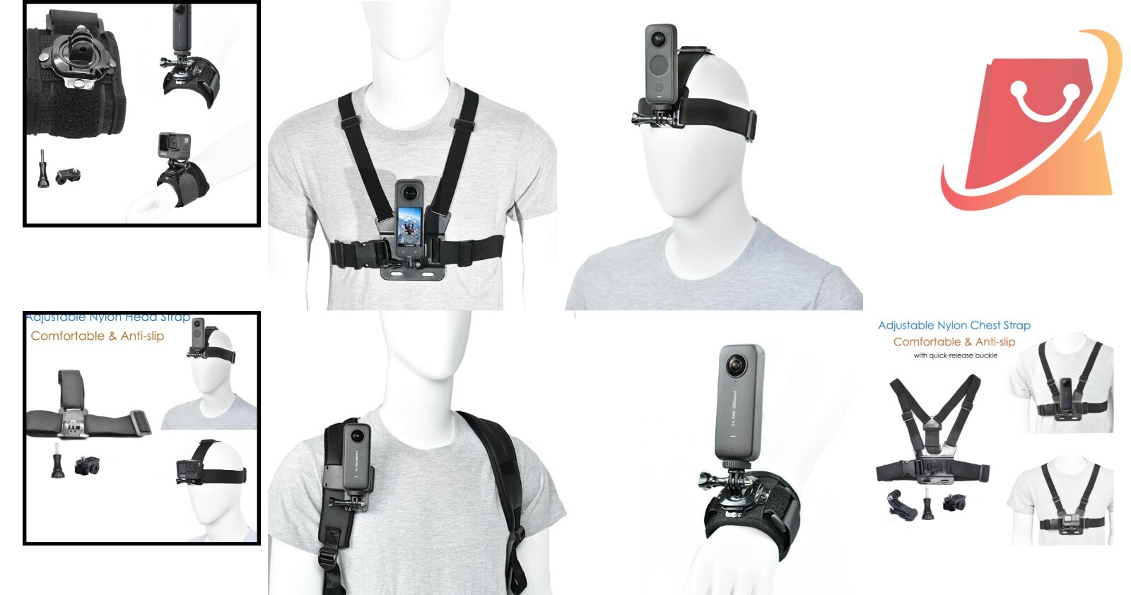 Adjustable Camera Chest Mount & Strap Kit for GoPro & Insta360 - 360° Rotation