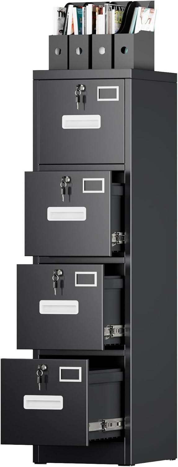 Kavey 4 Drawer Metal File Cabinet with Lock for Home Office Legal Letter