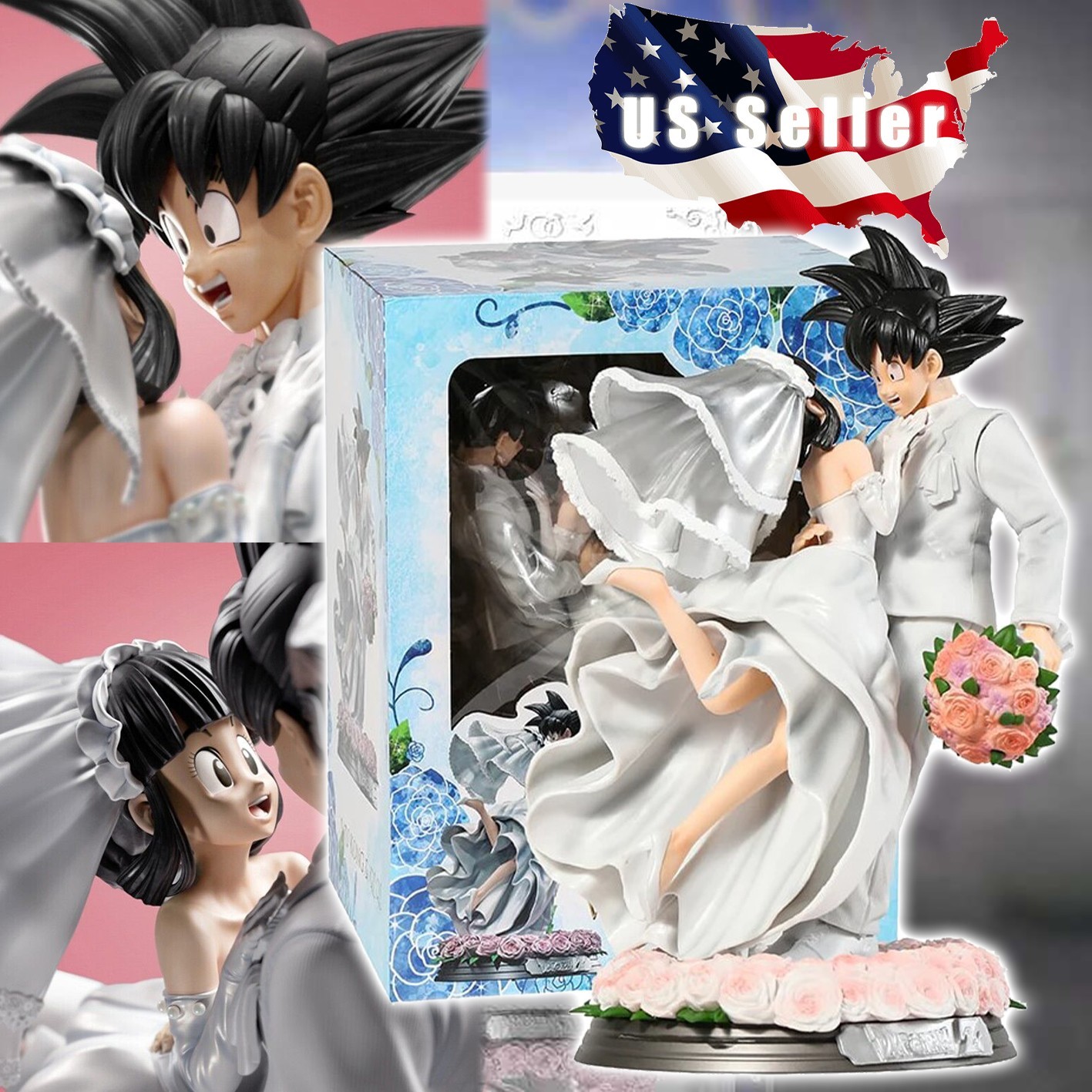 Anime Figure 31cm Son Goku and Chichi Marry Wedding Cute Figure Collectible New