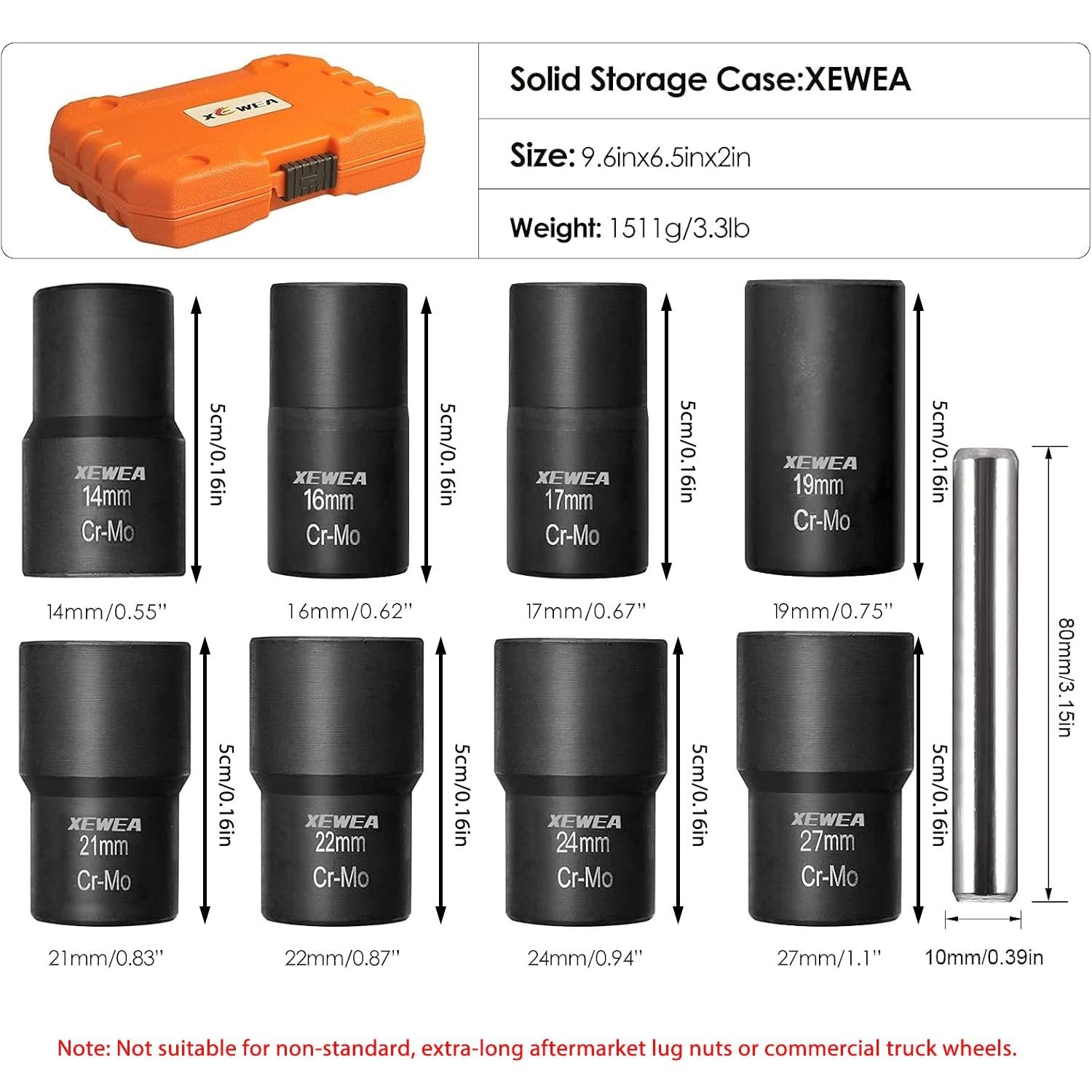 9PCS Lug Nut Extractor Set - 1/2" Drive Impact Socket Remover for Damaged Bolts