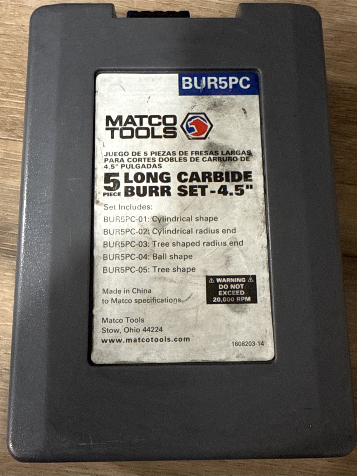 Matco Tools BUR5PC 4.5" Long Double Cut 5 PC Carbide Burr Set NR
