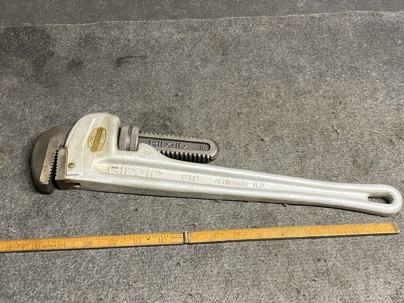 Ridgid Aluminum 18” Pipe Wrench No. 818 Straight Made In The USA With Label