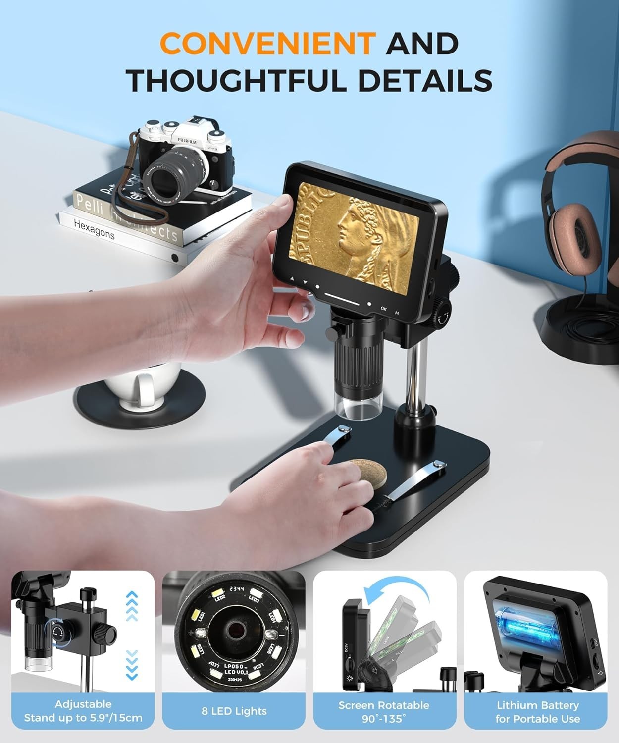 LCD Digital Microscope,4.3 Inch 1080P 10 Megapixels,10MP Camera Video Recorde...