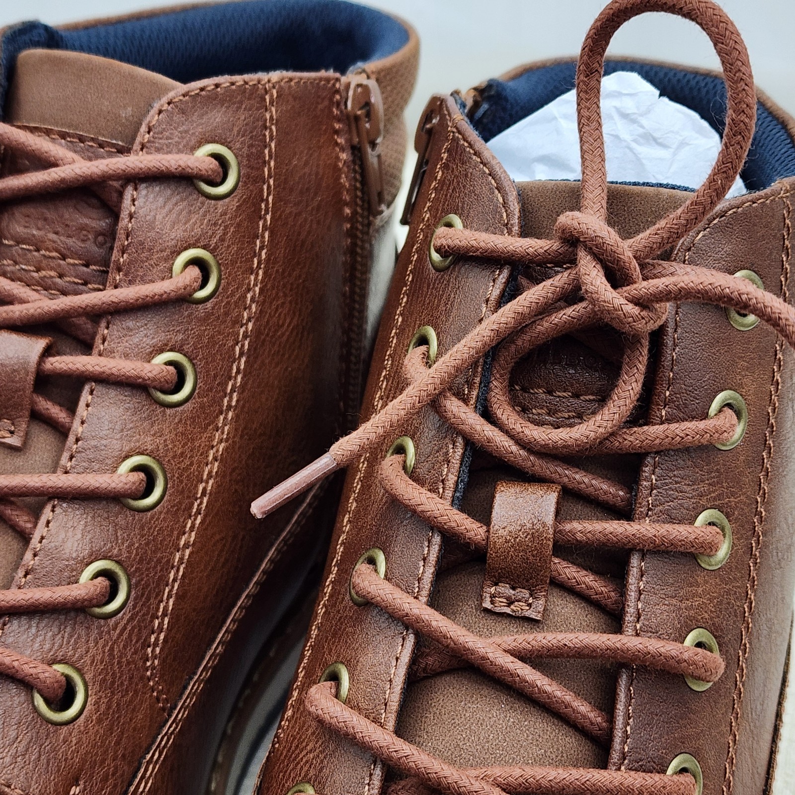 B-52 Bullboxer Men’s Linton Cognac Leather Boots Lace Up Side Zip Casual