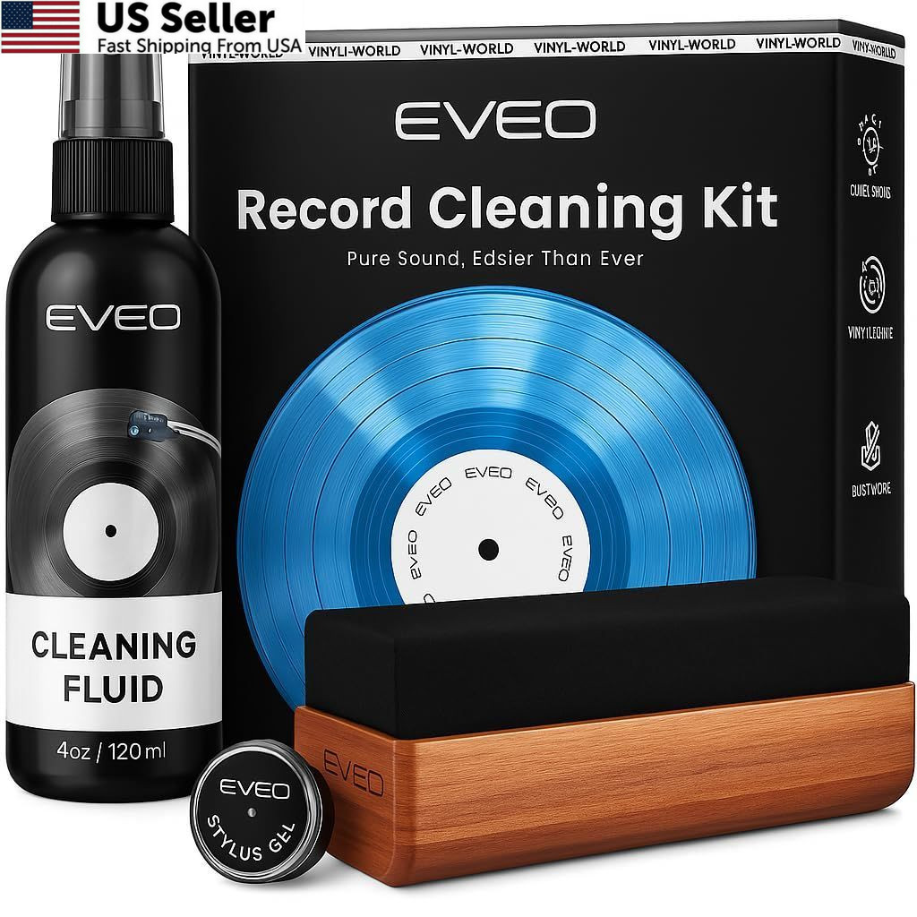 EVEO Vinyl Record Cleaning Kit 4in1 Brush Liquid Stylus Gel FROM USA