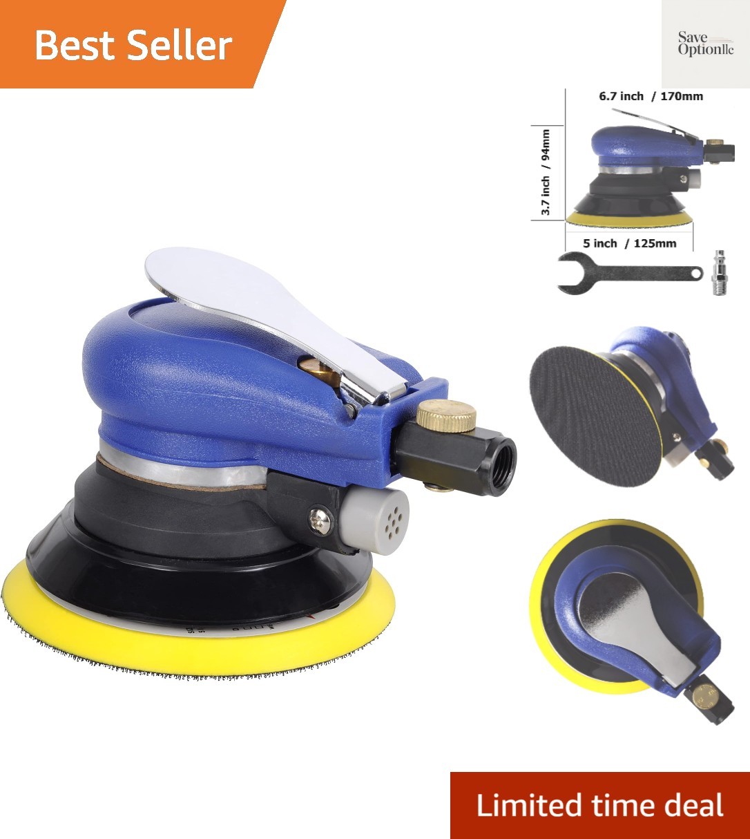 5-inch air palm random orbital sander, dual-action pneumatic polisher speed a...