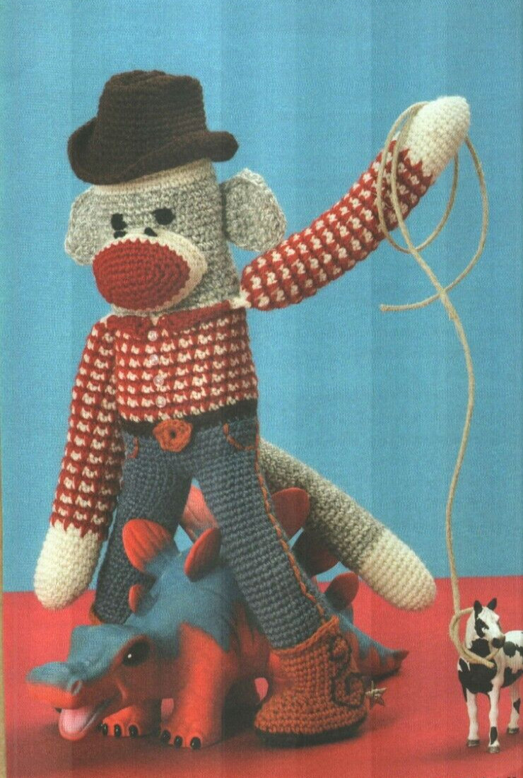 COWBOY MONKEY 18" STUFF ANIMAL TOY DIGEST SIZE CROCHET PATTERN INSTRUCTIONS