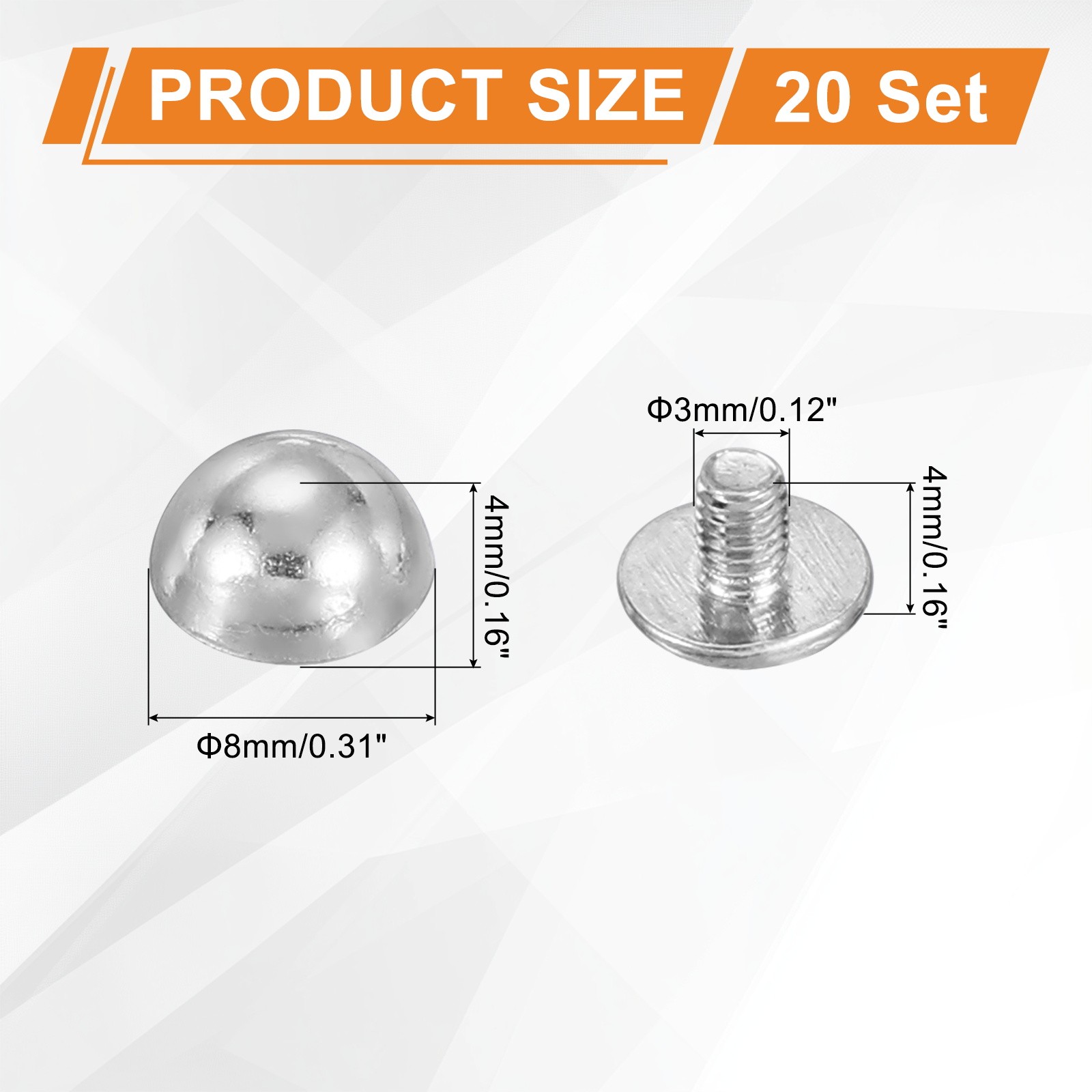 5/16" Dome Spikes Studs, 20 Sets Nailhead Screw Back Rivets for Craft, Silver