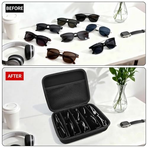 Travel Sunglasses Organizer Case, 5 Adjustable Slot for Multiple Black