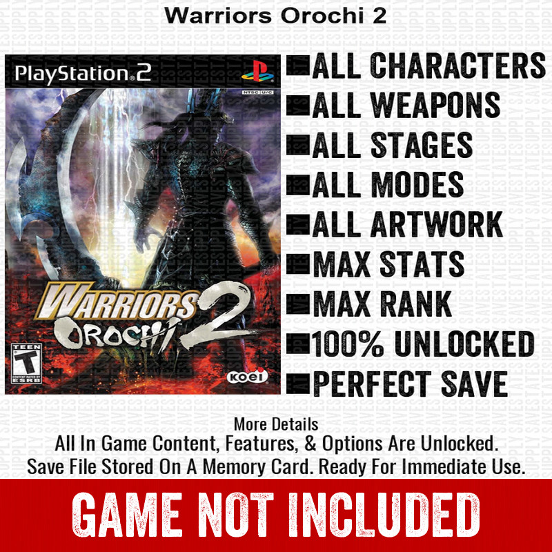 Warriors Orochi 2 100% PS2 Memory Card All CHEATS ITEMS