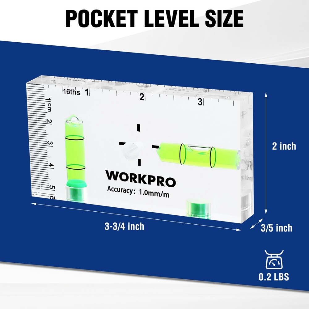 WORKPRO 3-3/4-inch Mini Level Tool Small Level Magnetic Level 2 Bubbles 90°/180°