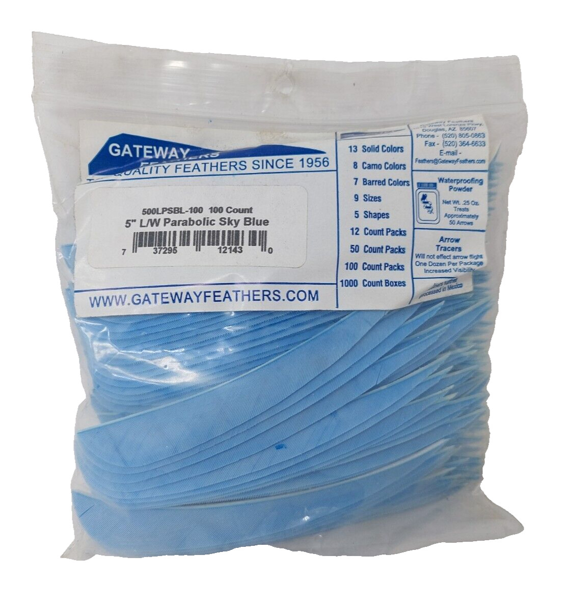 100 Pack Gateway Feathers 5" Left Wing: Parabolic Sky Blue 500LPSBL-100