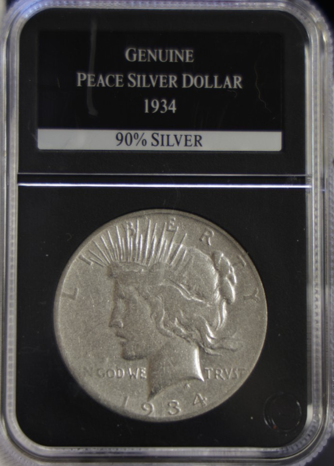 1934  US Peace Silver Dollar $1 F PCS Black Holder