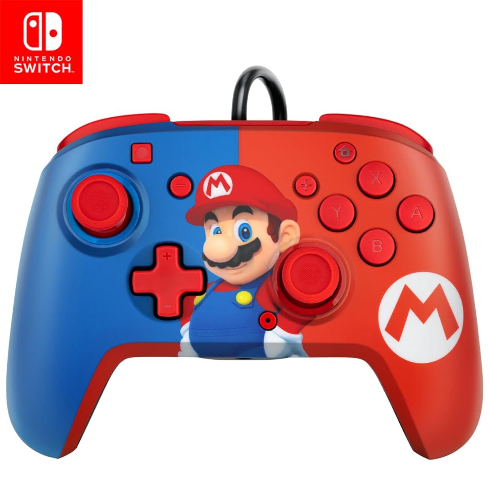 PDP Gaming Faceoff Deluxe+ Wired Switch Pro Controller - Red/Blue Mario Design