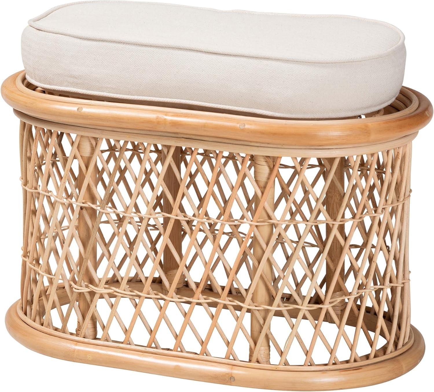Ladonna Bohemian Natural Rattan Ottoman Footstool