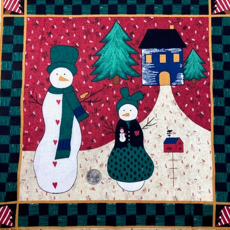 Peace in the Country Snowman Couple Two printed Panels to quilt sew or applique