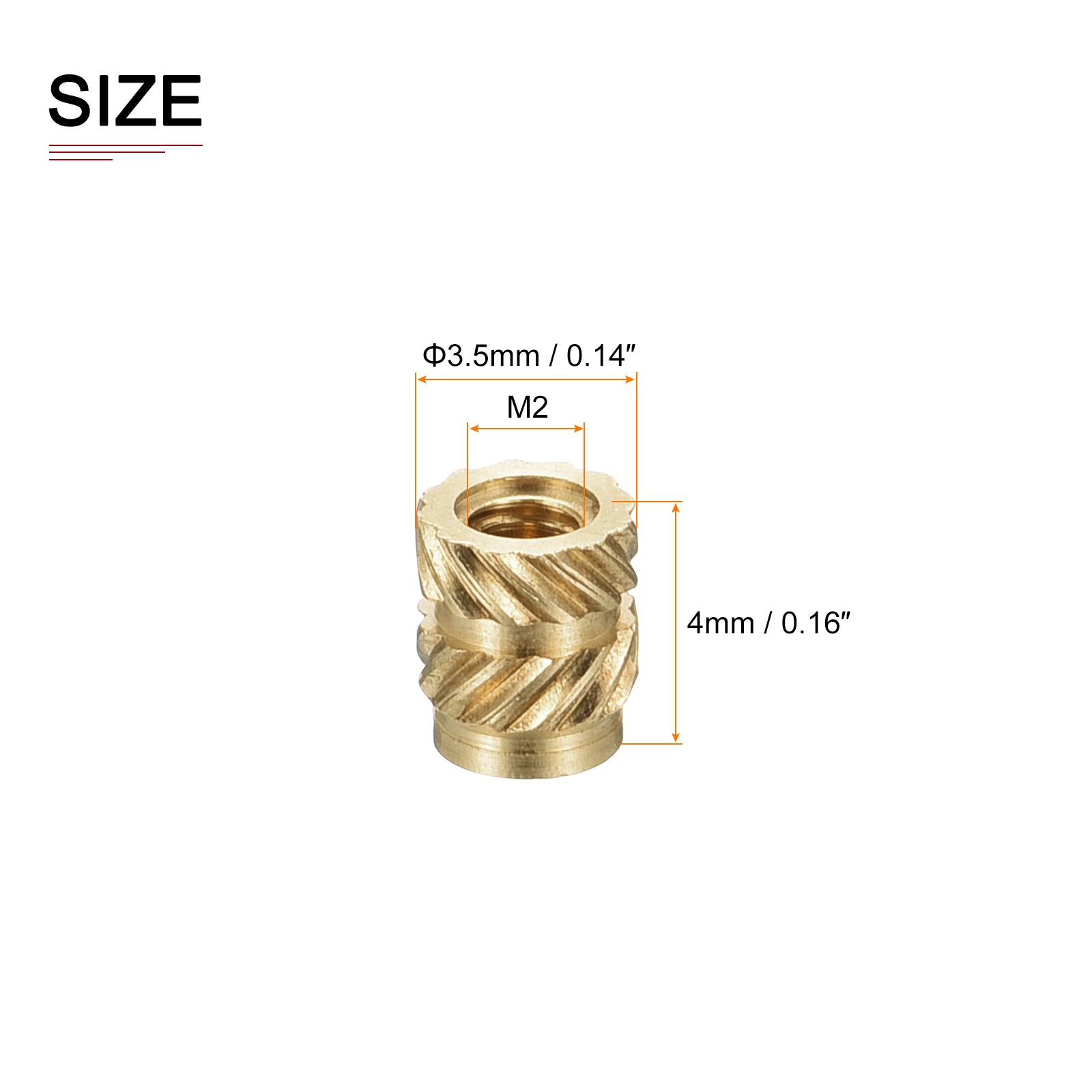 120 Pack M2x4mmx3.5mm Knurled Insert Nuts Good for Plastic Shells