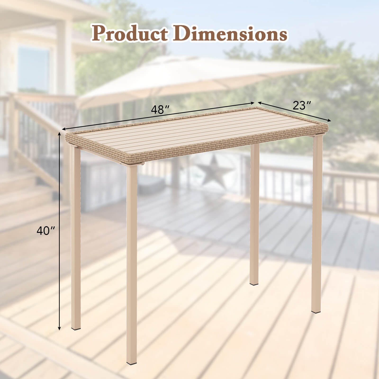 48” Outdoor Counter Height Table Patio Bar Table Heavy Duty Rectangle Metal