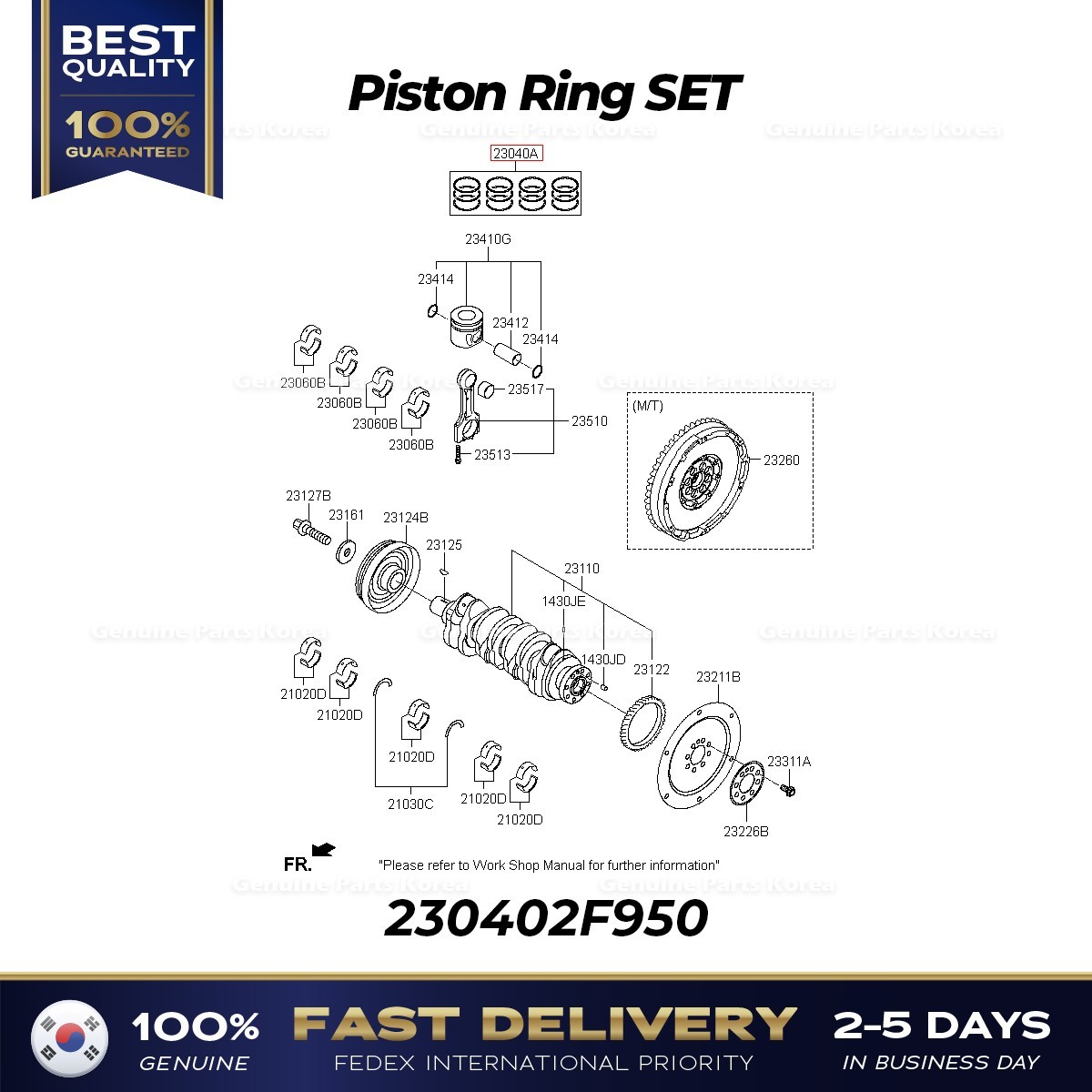 ⭐Genuine⭐ Piston Ring SET 230402F950 for Hyundai Santa Fe Kia Sorento