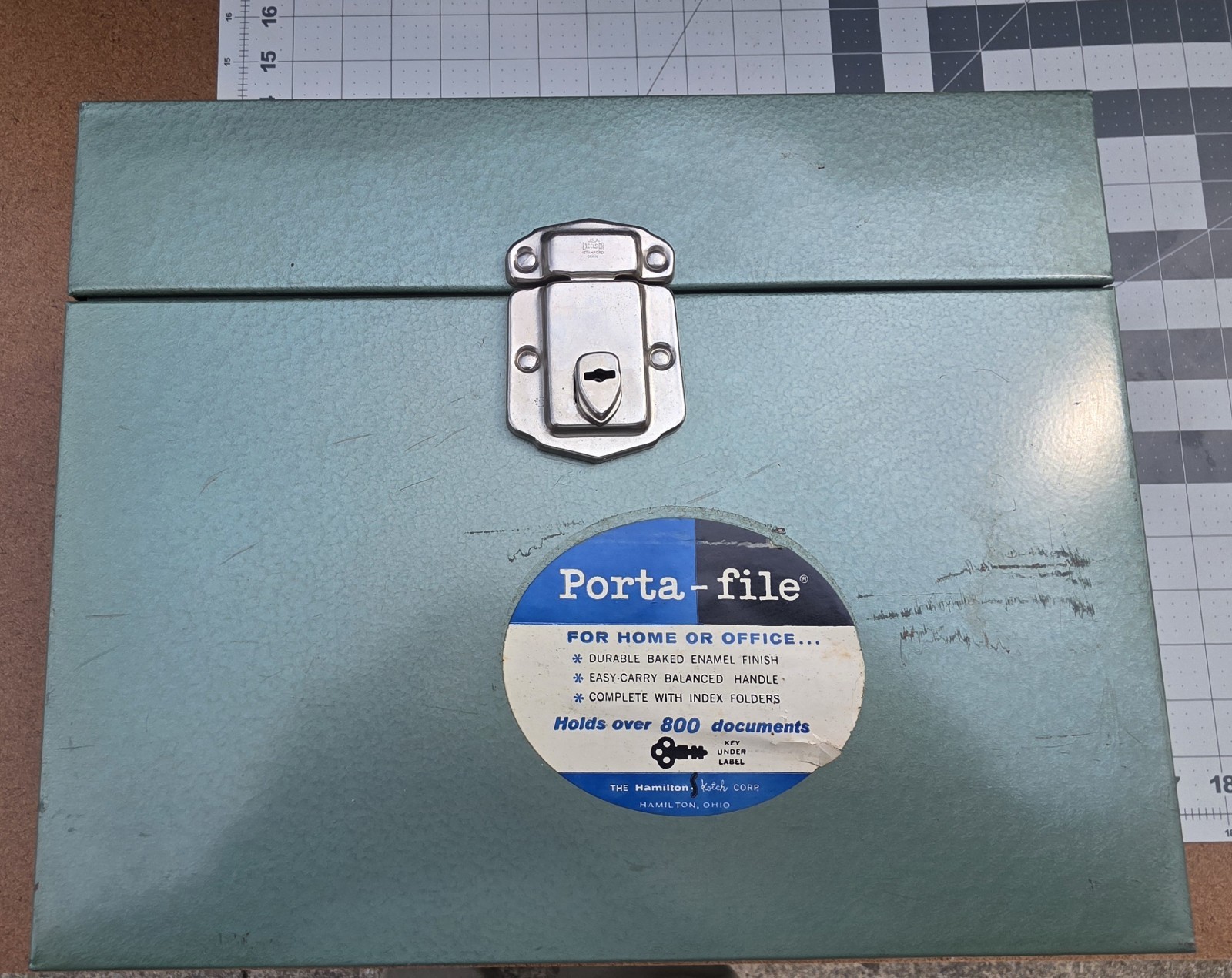 Porta-File Skotch Green Metal Money Box with Key Lock Made In USA