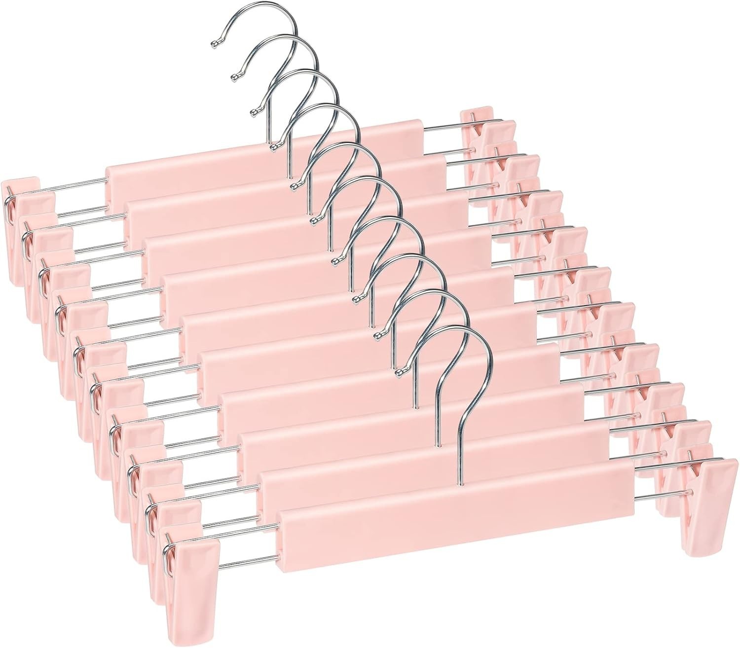 10 Pack Skirt Hangers Pants Hangers with Clips 360 ° Swivel Hooks Space Pink