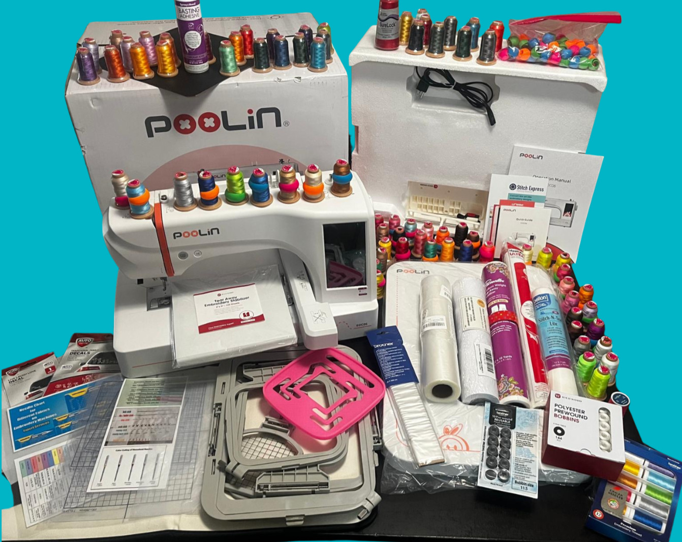 POOLIN EOC06 7.9in x 11in Computerized Embroidery Machine with EXTRA Bundle