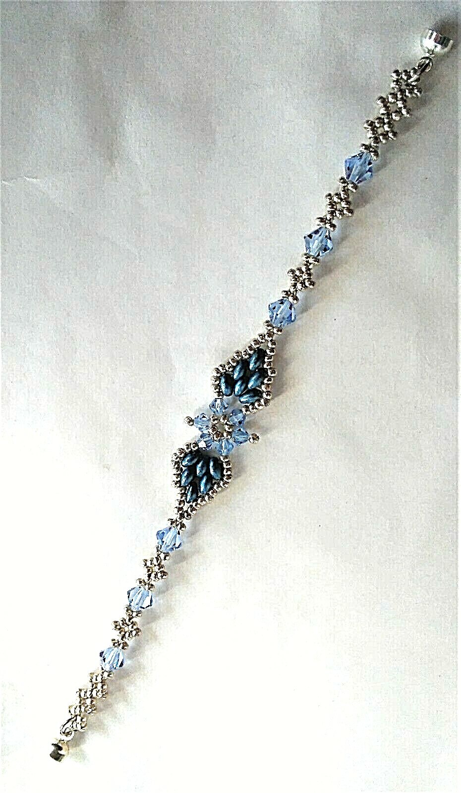 Handmade Blue Crystal Double Leaves Magnetic Bracelet