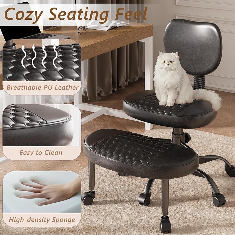 Cross Legged Office Chair Criss Cross Rolling Desk Chair Faux Leather Ergonomic
