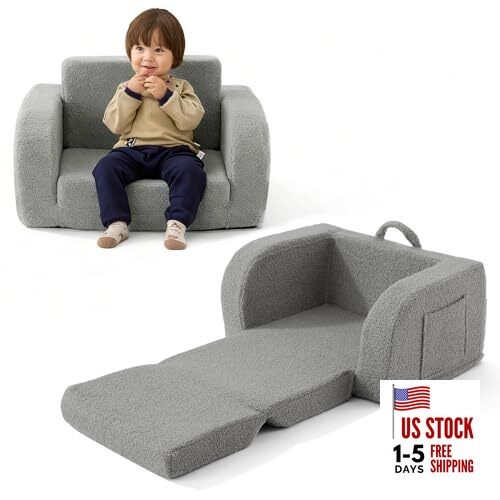 Toddler Couch, 2-in-1 Toddler Chairs Comfy 1-3 Years Old, Standard Grey