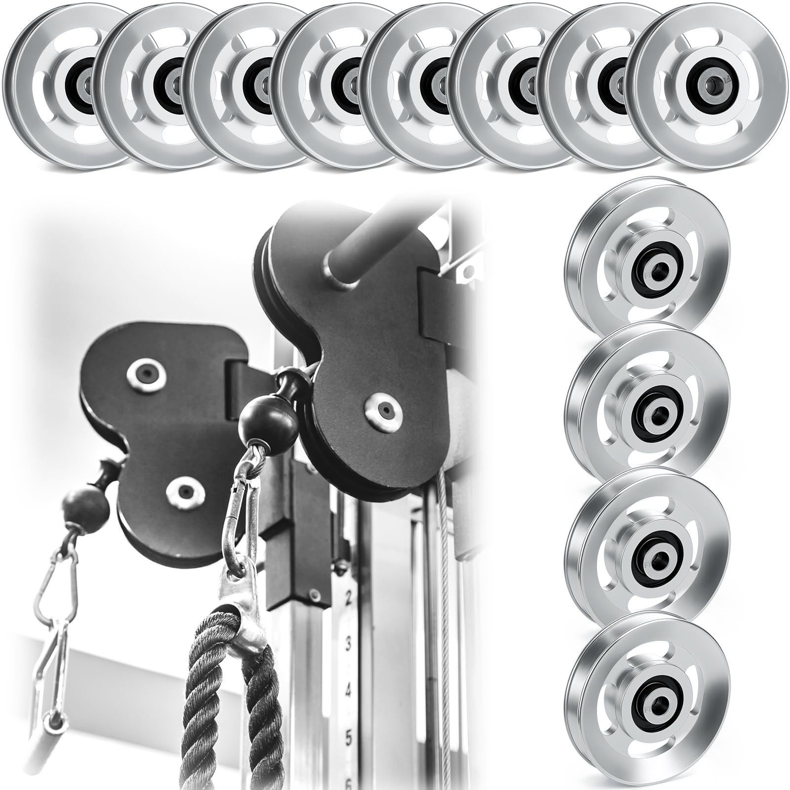 2/4/6/8/10/12 Pcs Aluminum Pulleys for Cable Machine Sets, 90mm / 95 mm Alumi...