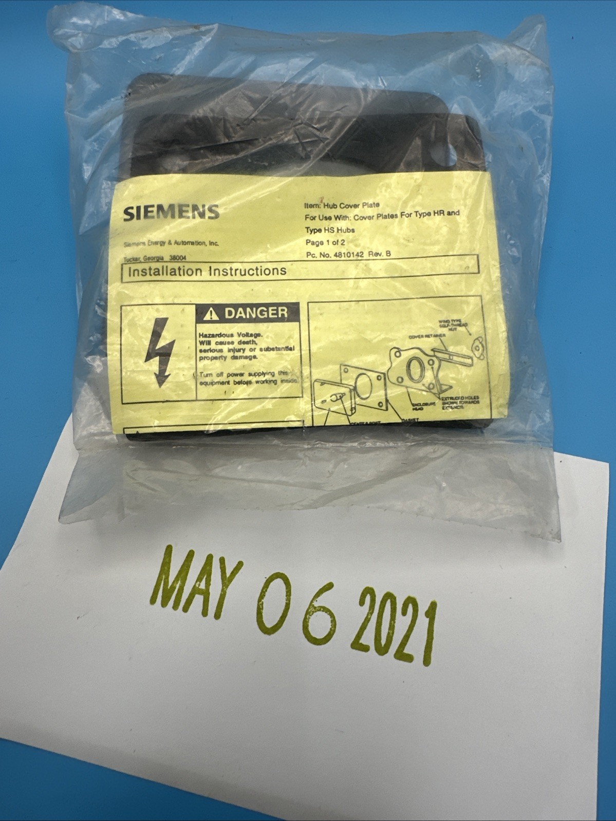 Siemens 4810142 Rev B Hub Cover Plate  FOR TYPE HR AND HS HUBS NEW