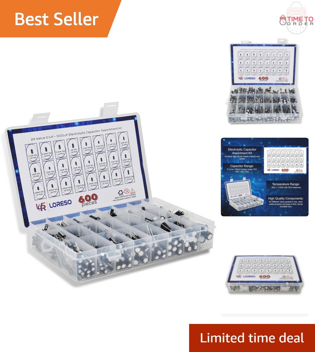 Electrolytic Capacitor Pack 600 pcs Assortment Kit 24 Values for Electronics ...