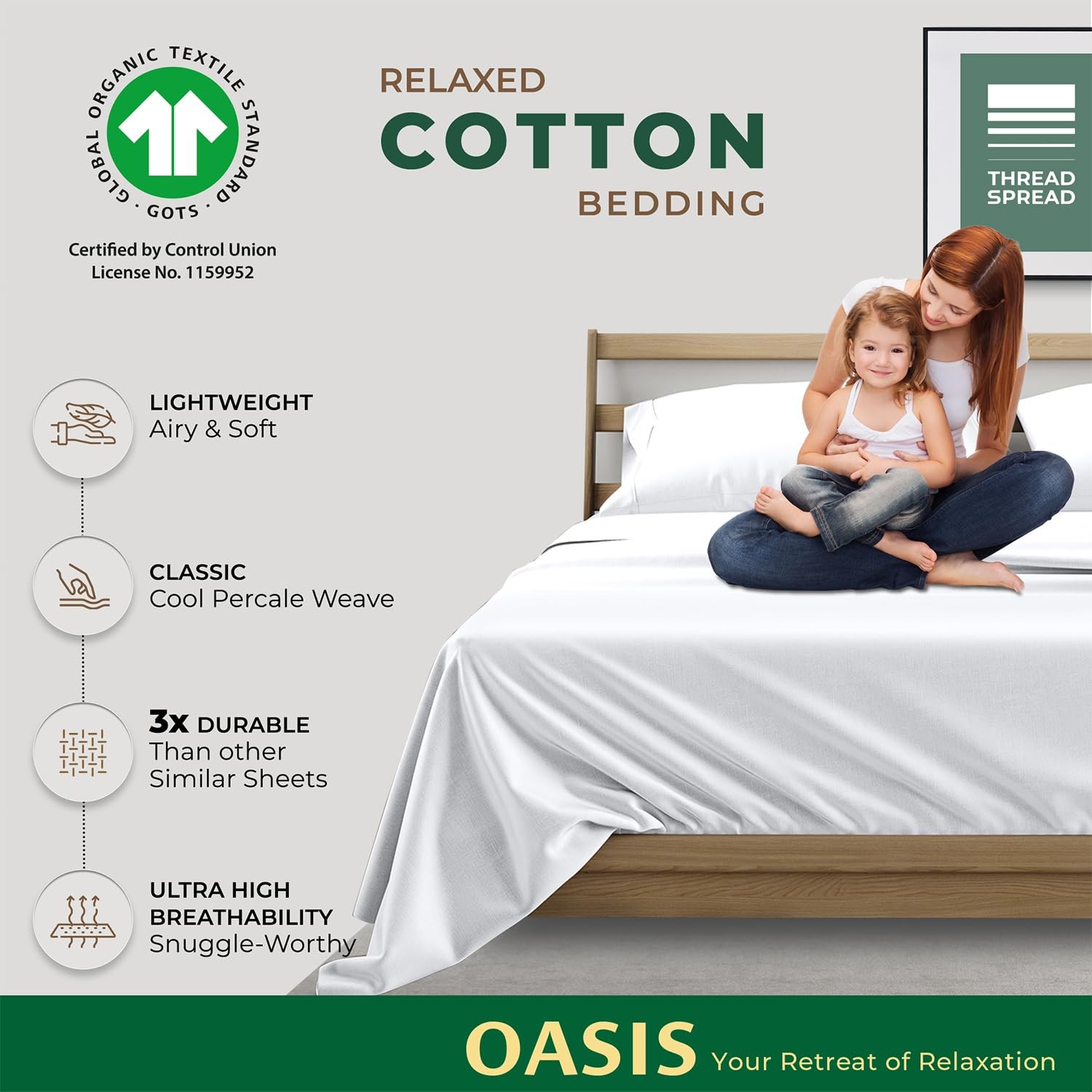 THREAD SPREAD 100% Organic Cotton Sheets - Organic Cotton Percale Weave Sheet Se