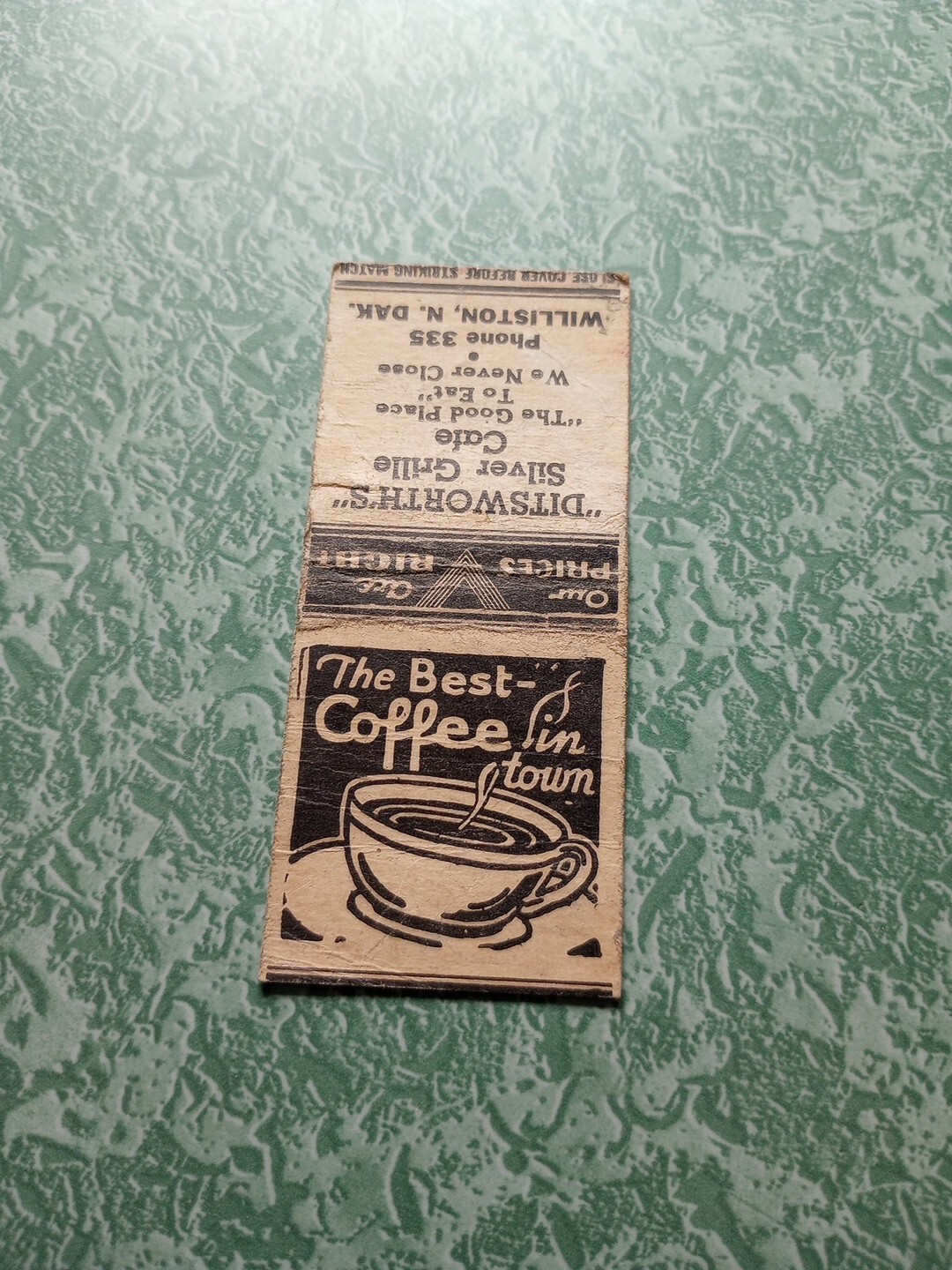 Vintage Matchbook Collectible Ephemera D26 North Dakota Williston Ditsworth