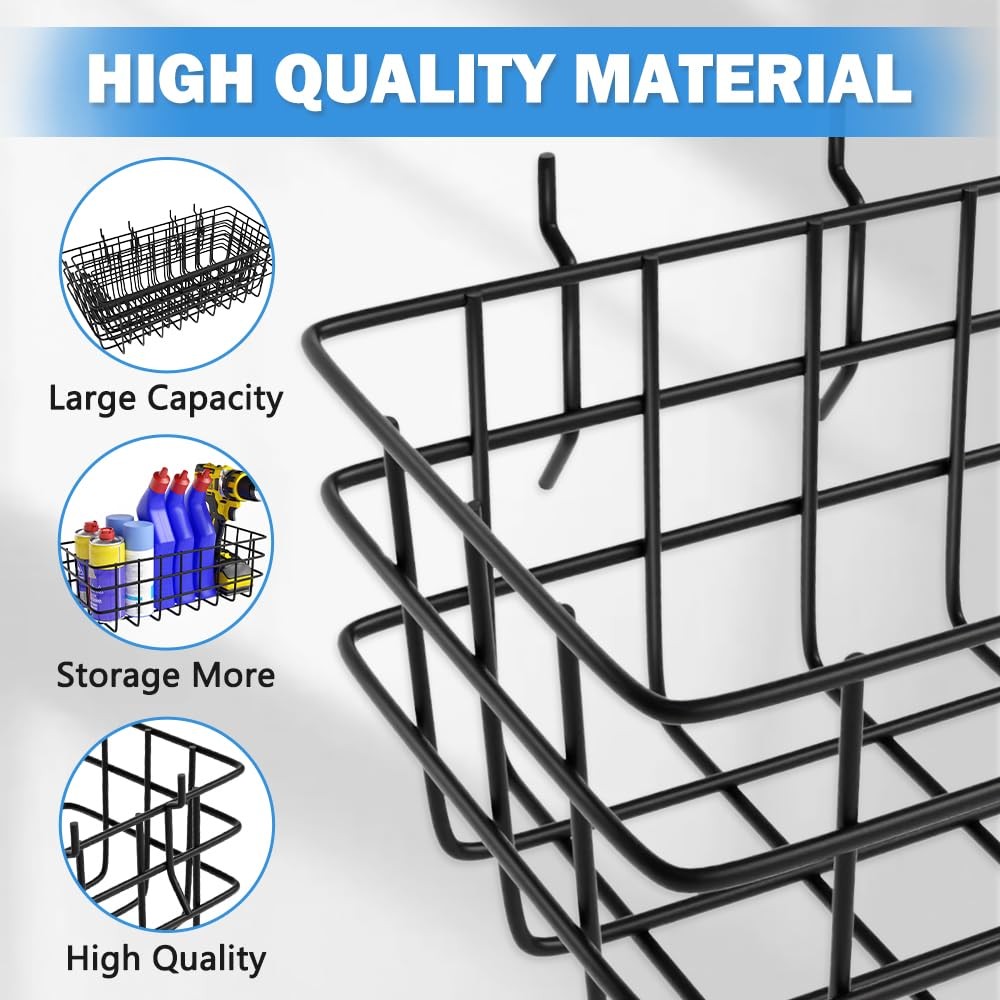 4 PCS Pegboard Baskets Bins Set Accessories Garage Storage Wall Organizer Square