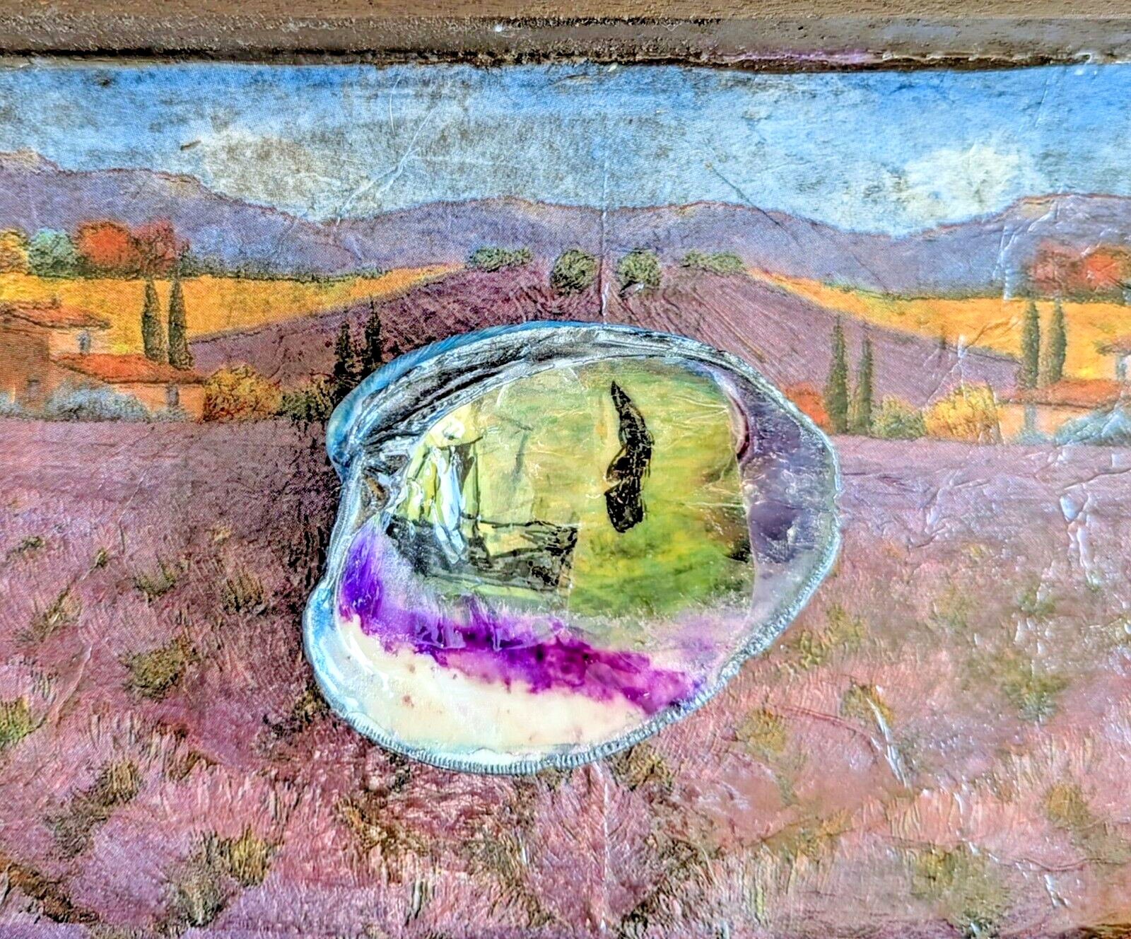 Set of 2 - Hand Painted Decoupage Quahog Seashells