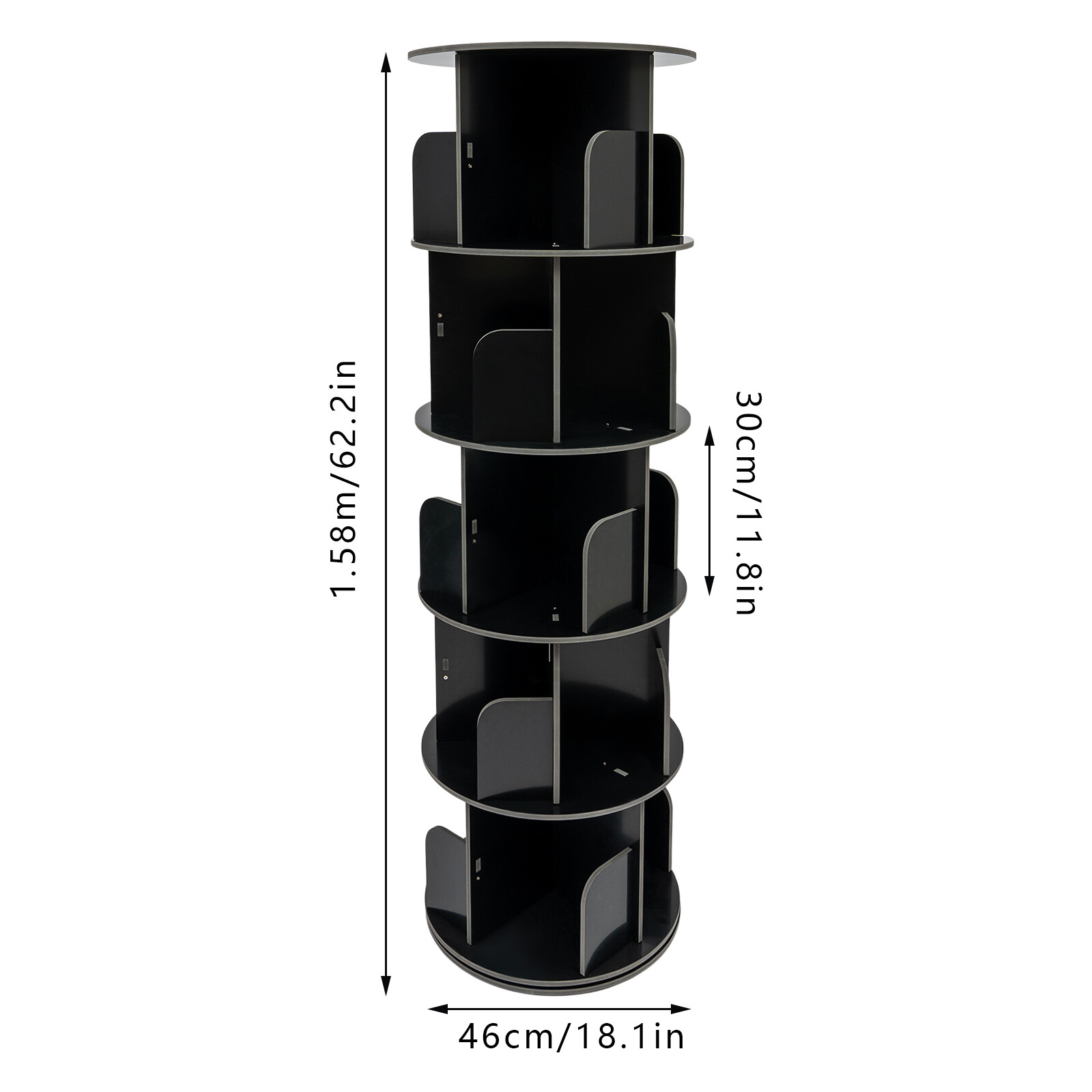 360° Rotating Bookshelf 5-Tier Bookcase Storage Shelf /Freestanding Display Rack