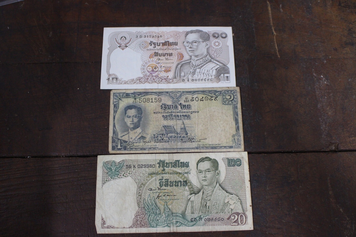Lot of 3 Thai Baht Dollar Notes Vintage